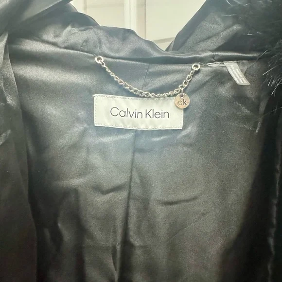 Calvin Klein Black Hooded Faux Fur Jacket - Picture 7 of 10